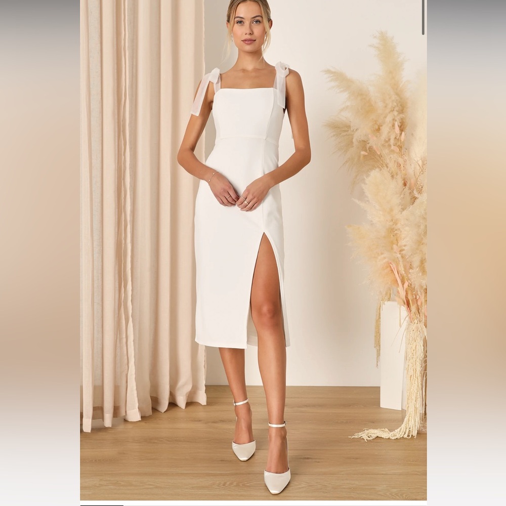 Lulu's Romantic Celebration White Tie-Strap Bodycon Midi Dress